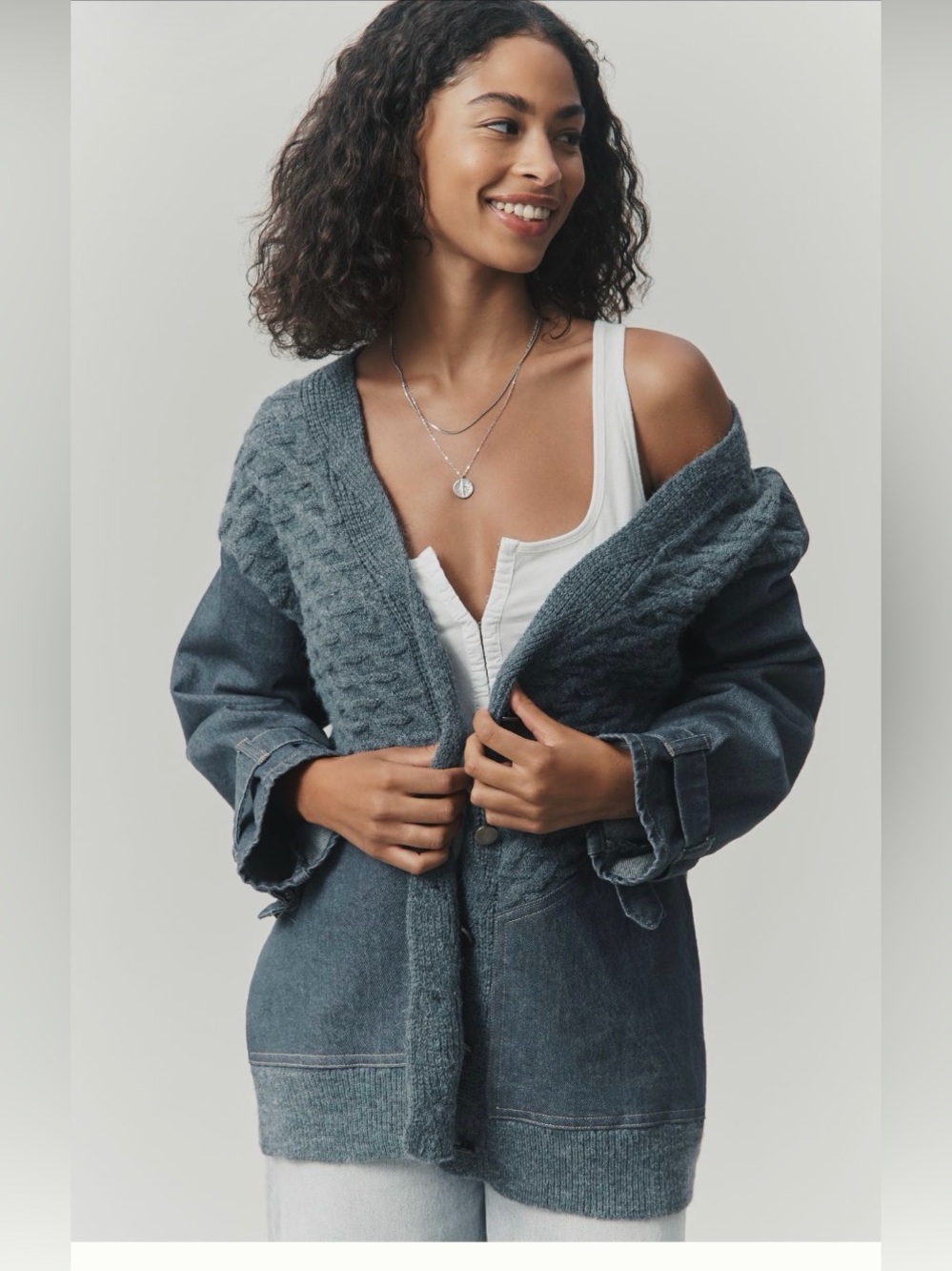Pilcro Denim Mixed Media Cardigan Sweater